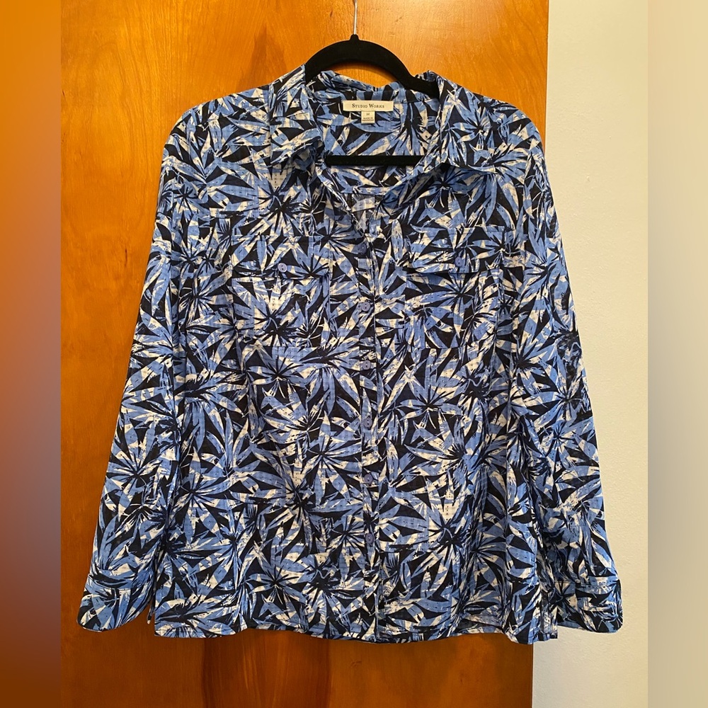 Studio Works Blue and White Floral Patterned Shirt